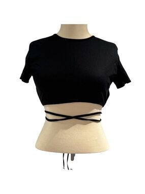 Adika Black Wrap Short Sleeve Crop Top - size M